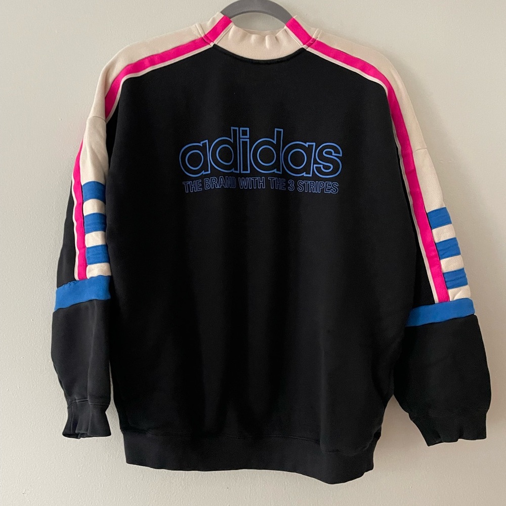 Adidas Black Sweatshirt with Pink and Blue Stripes